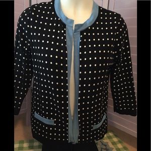 Talbots sweater black/white dots, blue accents